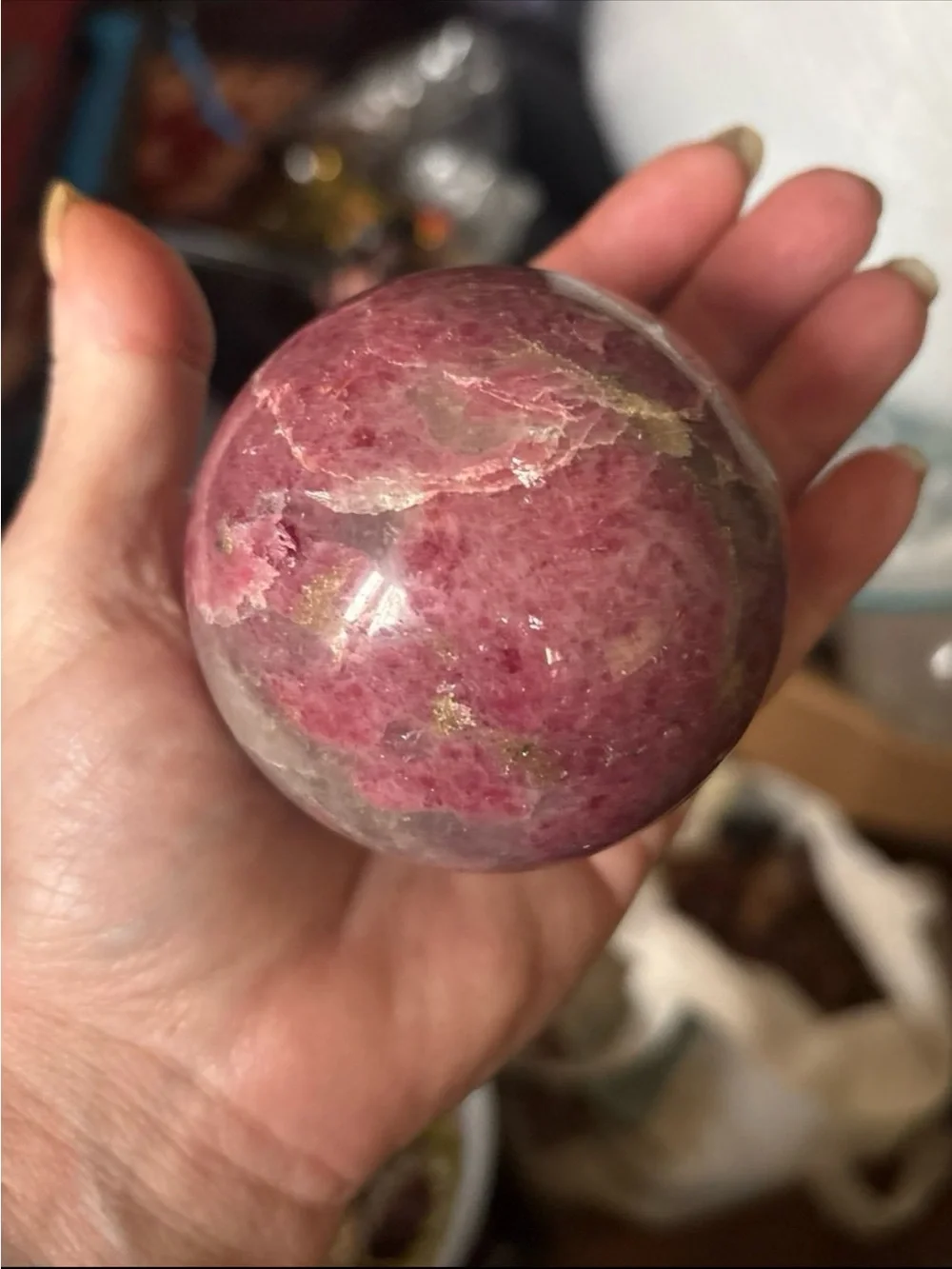 Pink Rhodonite Crystal Sphere